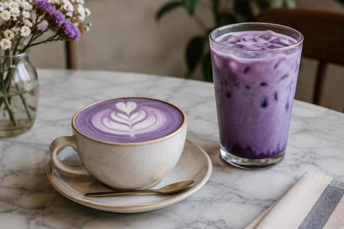 Ube latte violet dans un verre