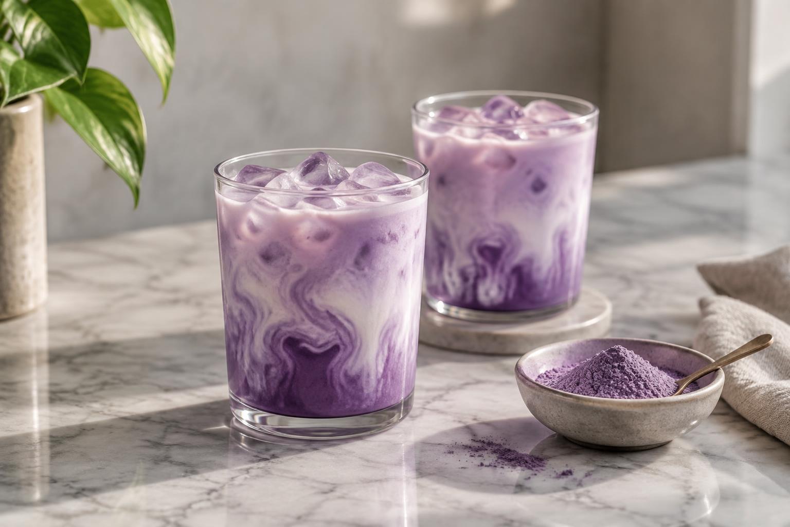 Deux lattes glacés à l’ube