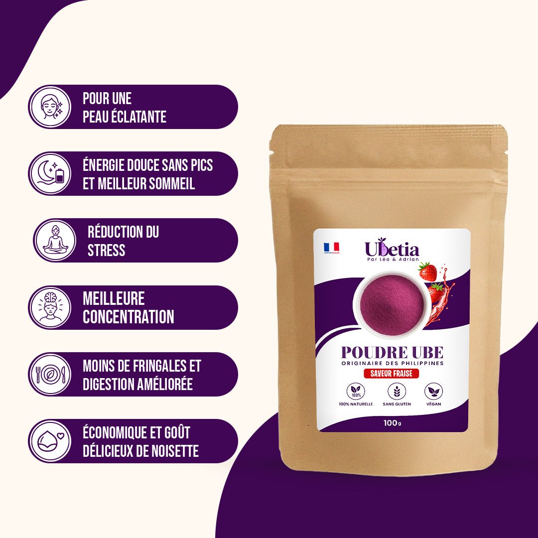 Ubetia® : Poudre d’Ube Saveur Fraise Premium des Philippines - Sachet 100g - Ubetia