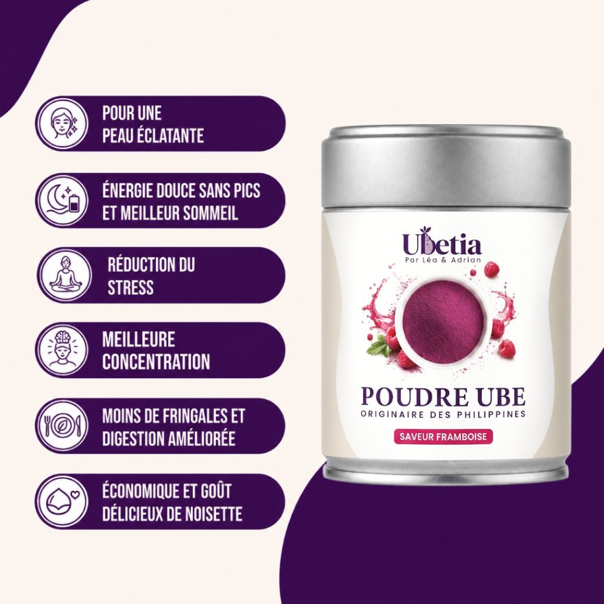 Ubetia® : Poudre d’Ube Saveur Framboise Premium des Philippines - Canette 100g - Ubetia