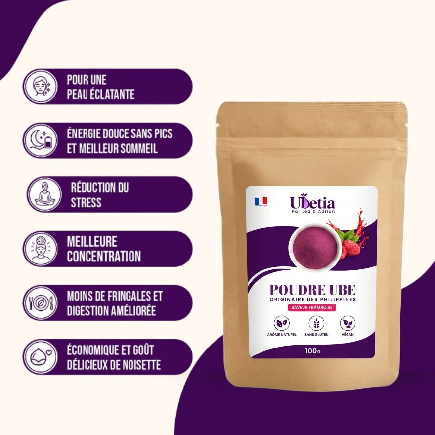 Ubetia® : Poudre d’Ube Saveur Framboise Premium des Philippines - Sachet 100g - Ubetia
