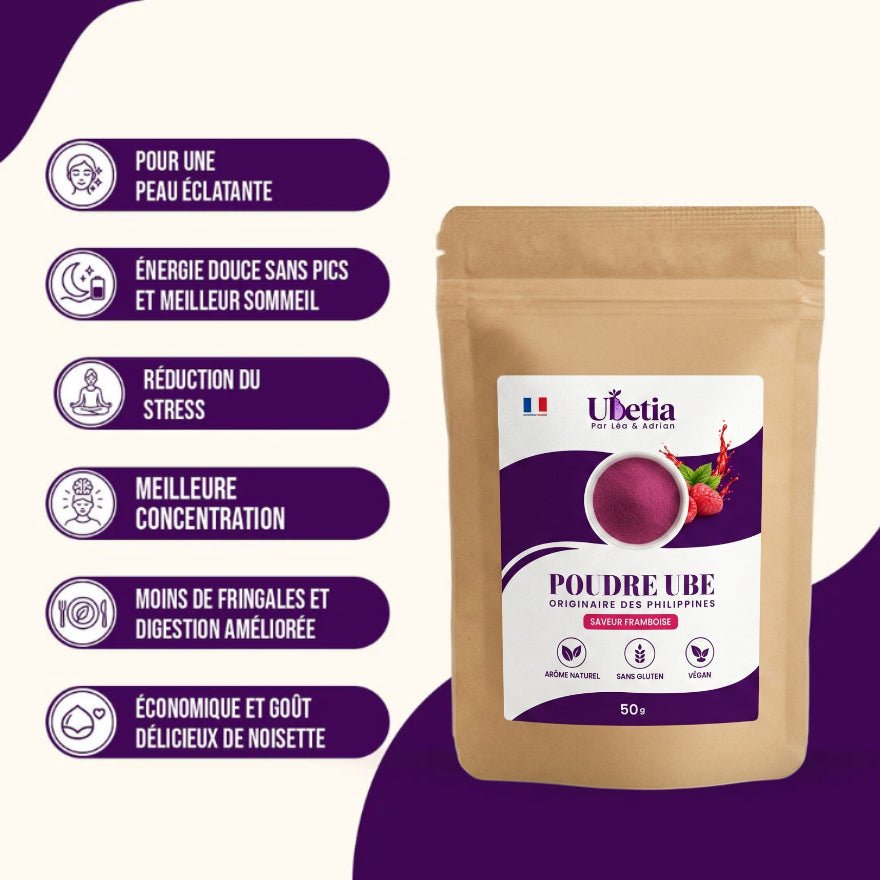 Ubetia® : Poudre d’Ube Saveur Framboise Premium des Philippines - Sachet 50g - Ubetia